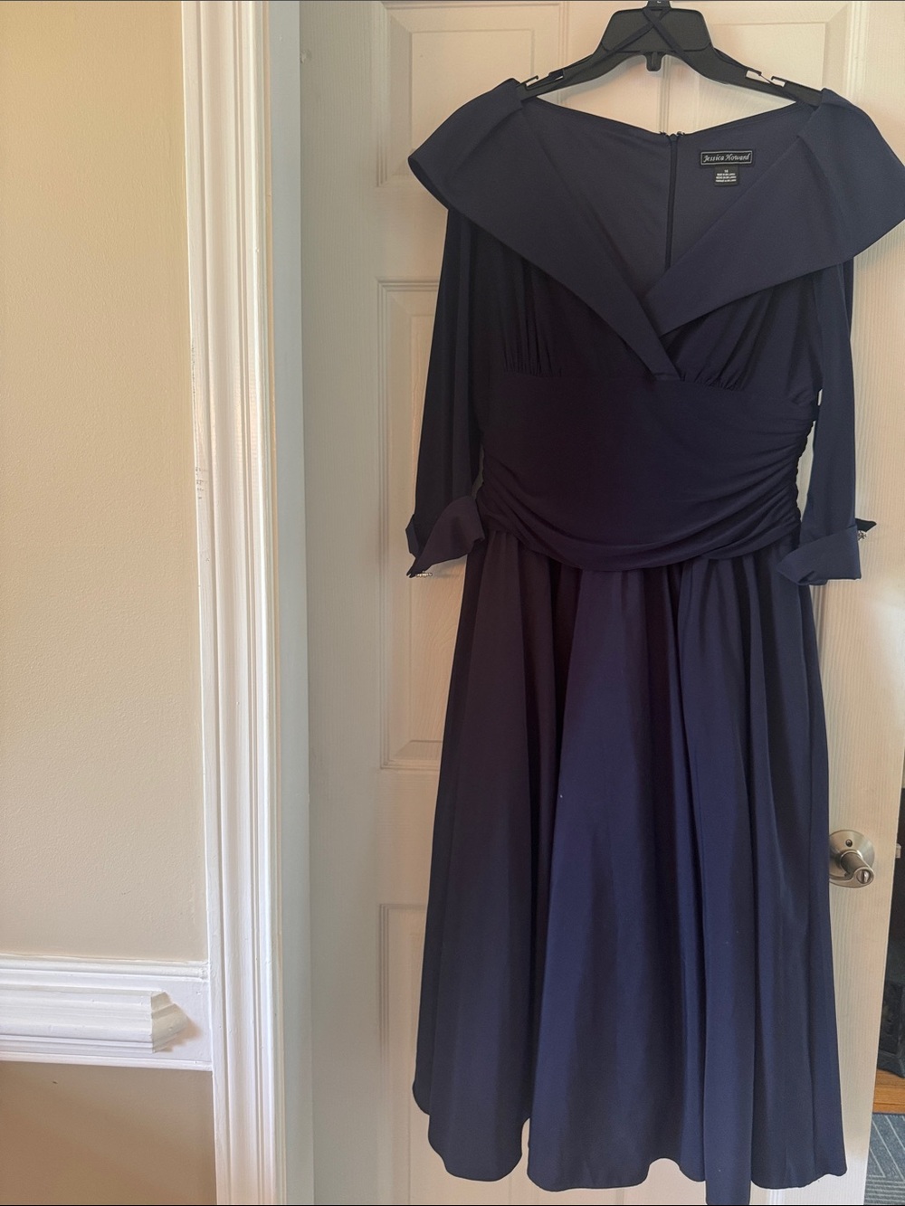Jessica Howard Navy Wrap-Style Off-Shoulder Midi Dress